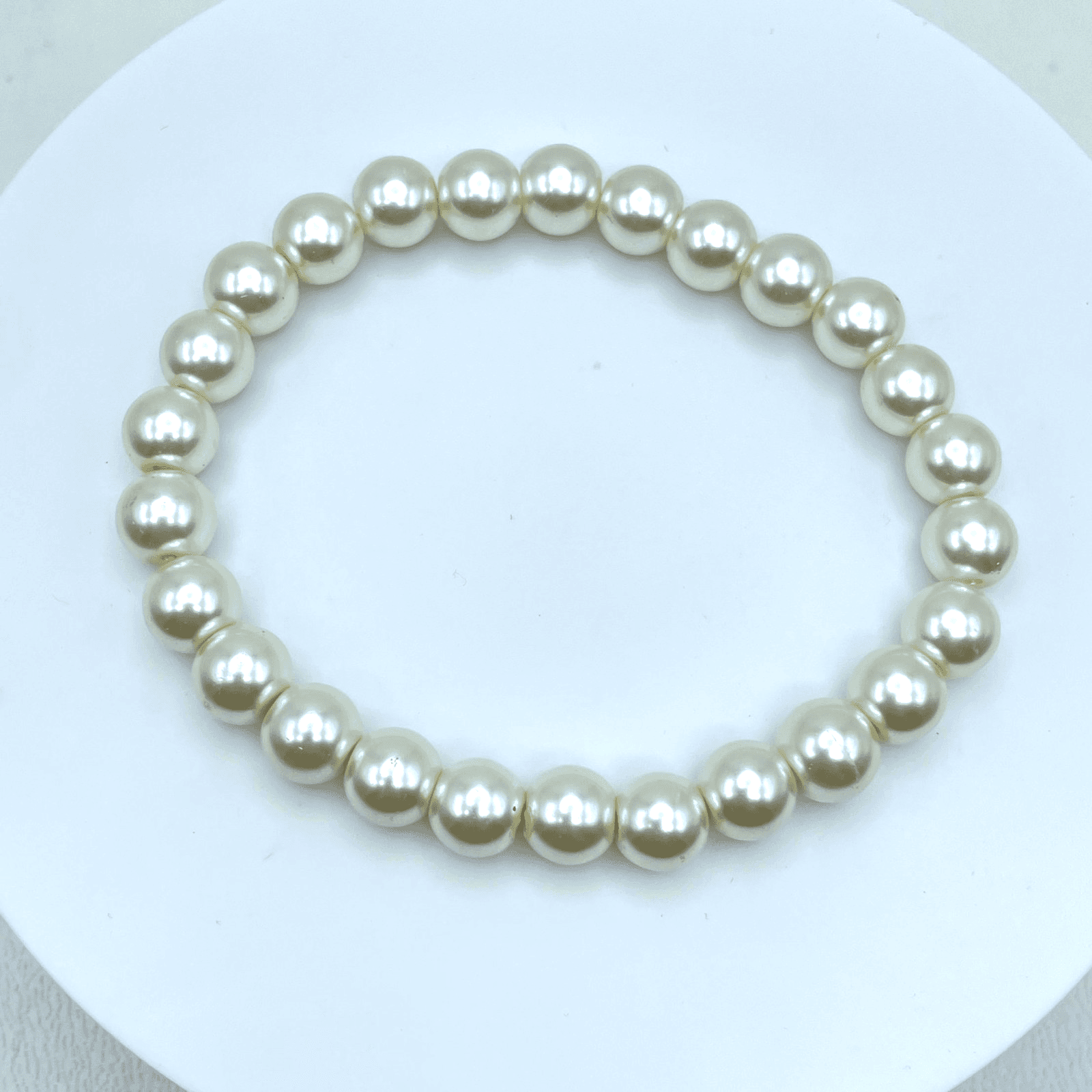 Modern Cream Classic Fashion Cord Round Mother Of Pearl Beaded Stretch Bracelet - Image 1