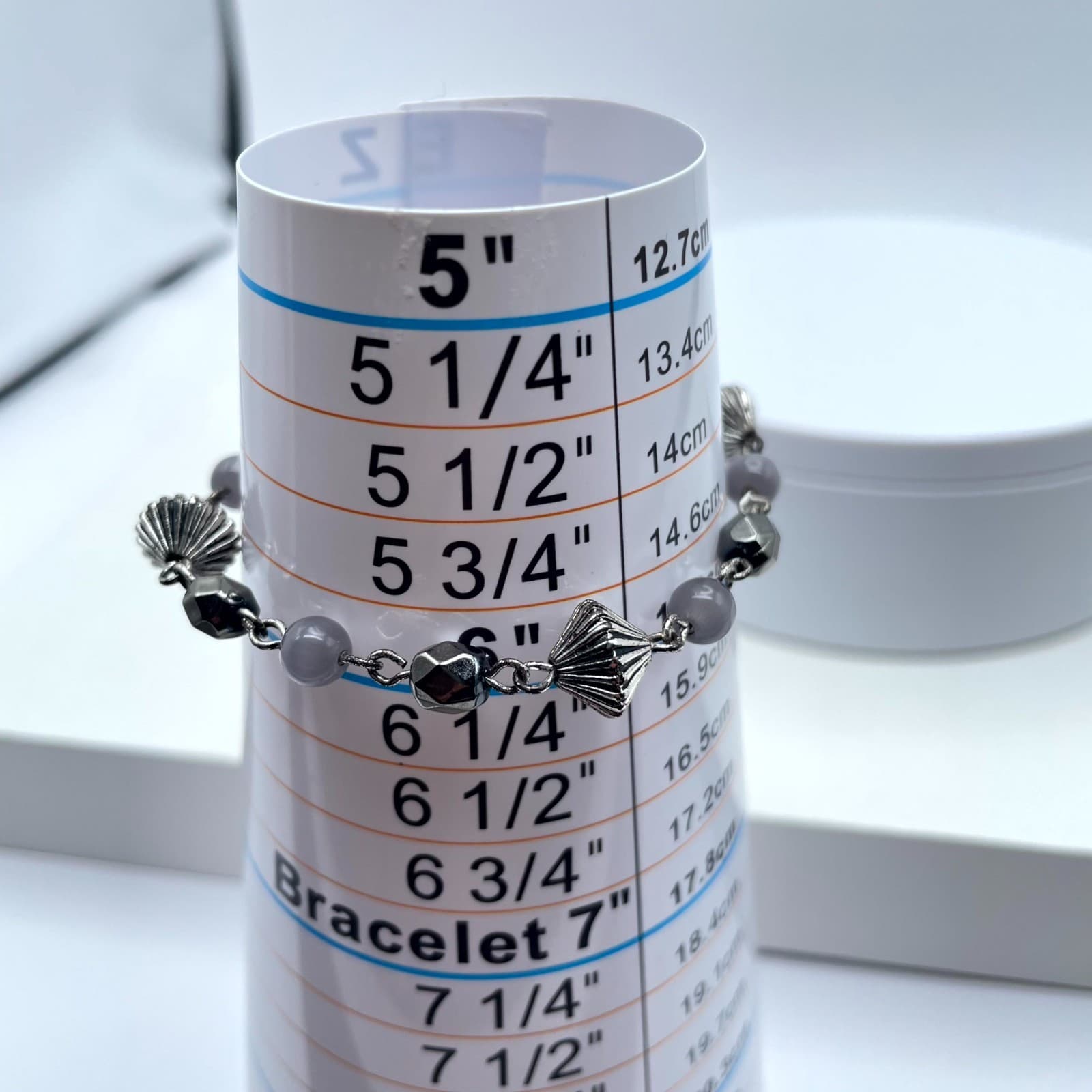 Contemporary Silver-Tone Hematite Style Bicone Faceted Beaded Lobster Bracelet - Thumbnail 7