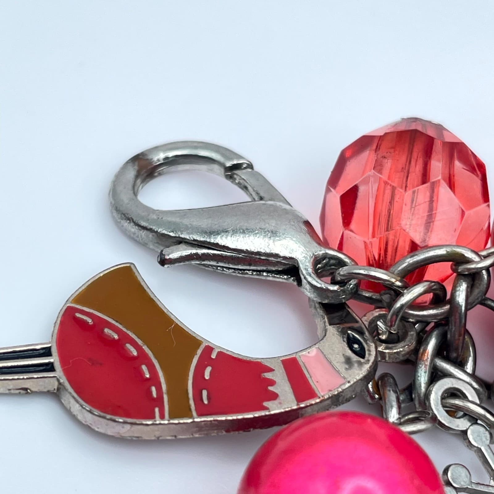 Y2K Silver-Tone Faceted Glass Mother Of Pearl Eiffel Tower Lobster Keychain - Thumbnail 6