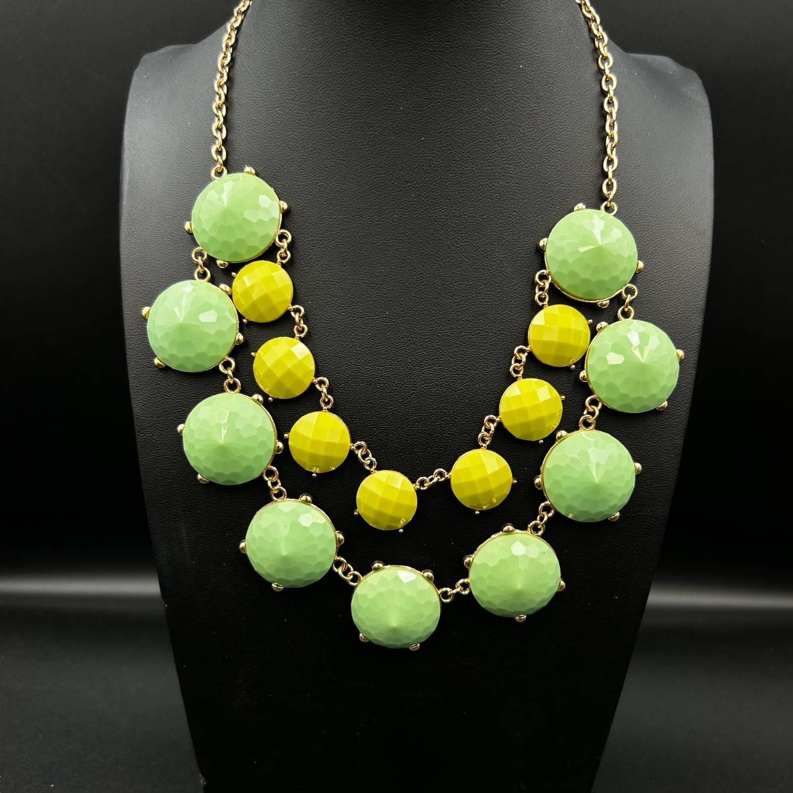 Vintage 19" Two Strand Multicolor Beaded Fashion Statement Necklace In Gold Tone - Thumbnail 3