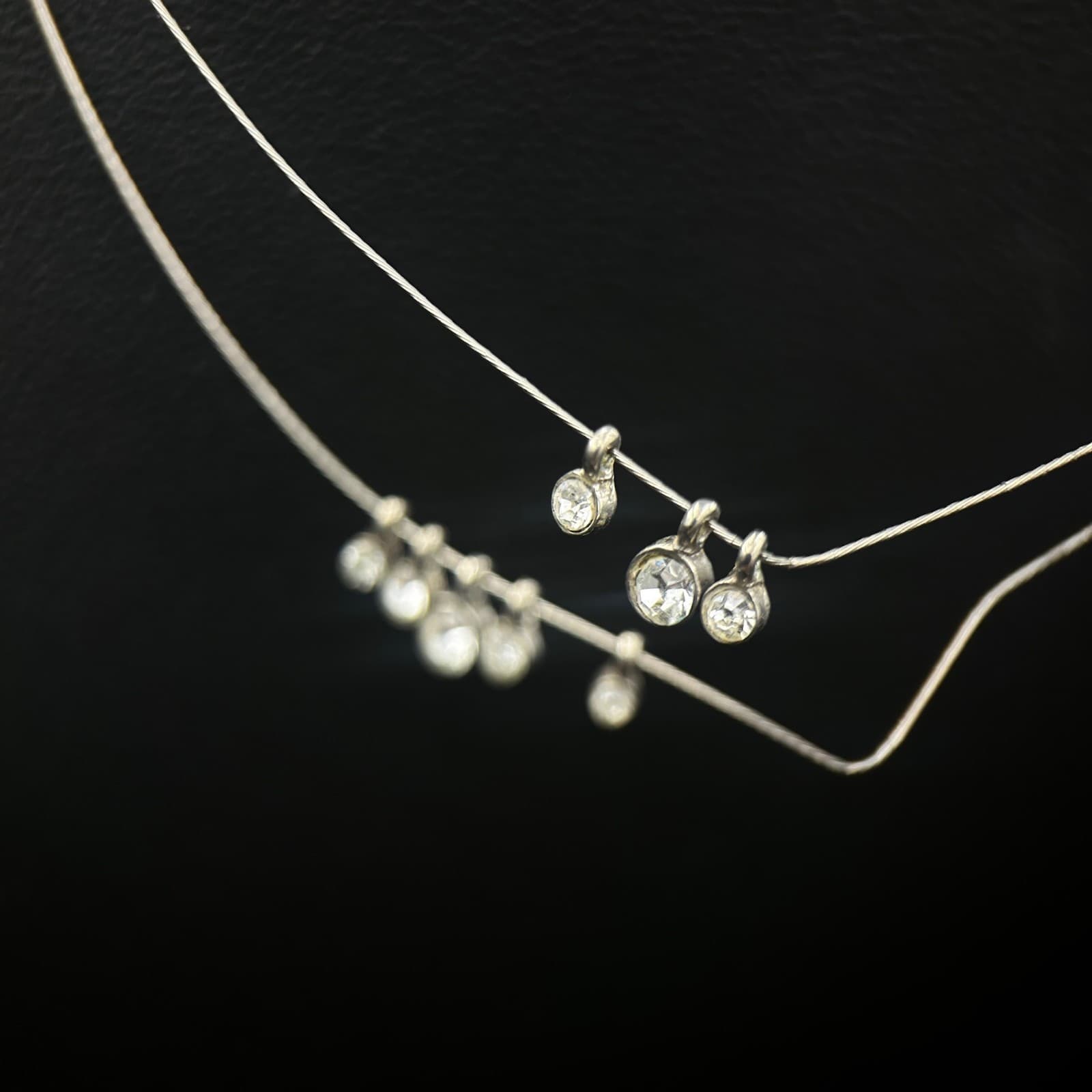 Vintage Floating Crystal Necklace Invisible Wire Double Strand Delicate Jewelry - Thumbnail 7