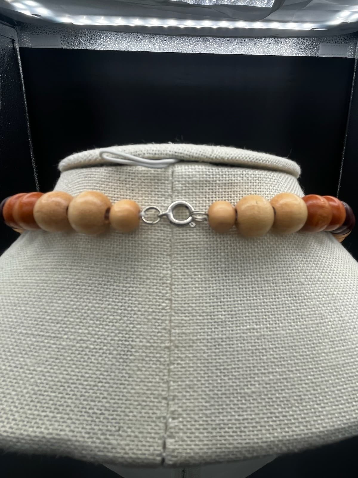 Vintage Wooden Beaded Necklace Boho Brown Tan Earthy Y2K Chic - Thumbnail 3