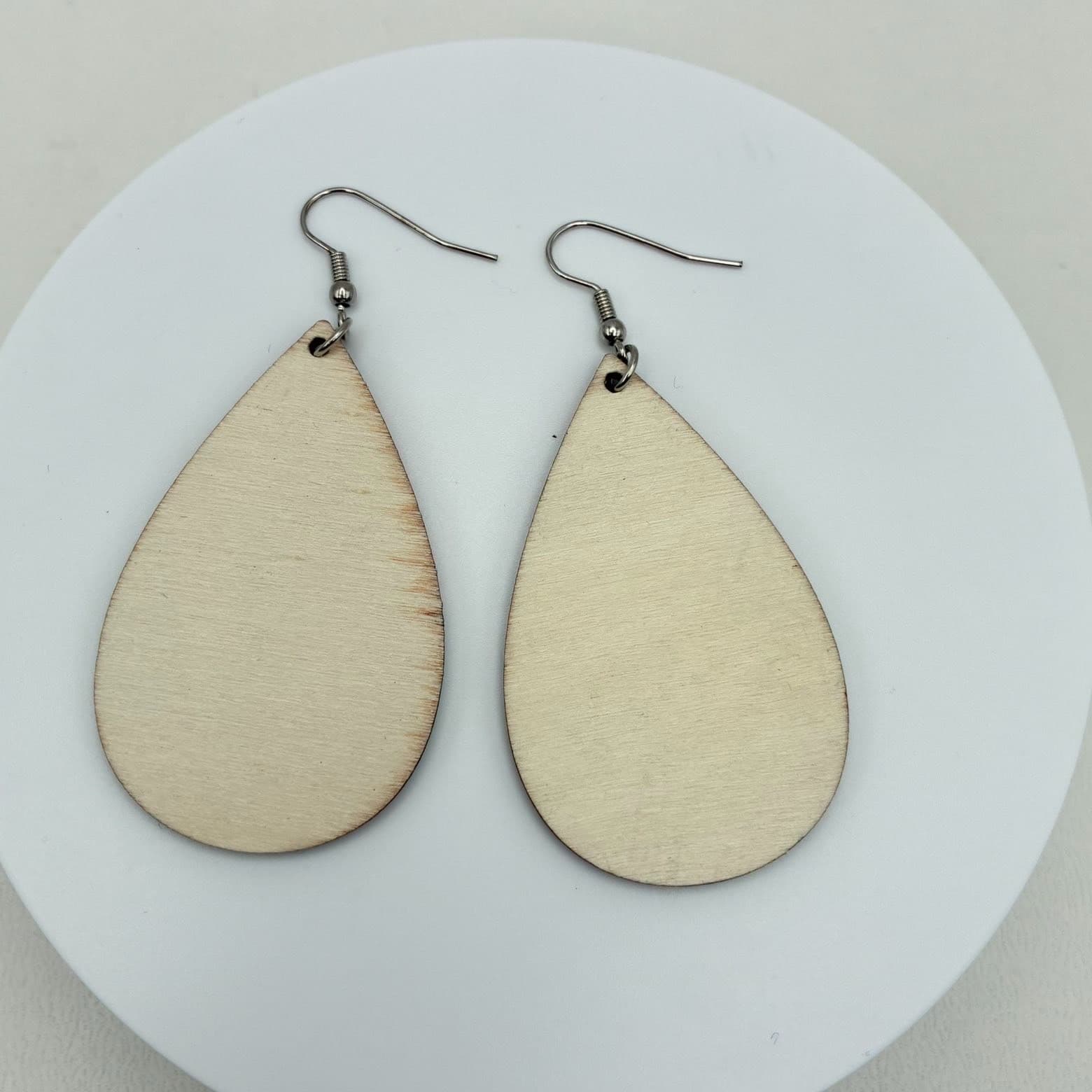 Vintage 90s Bunny Floral Teardrop Wooden Dangle Earrings Women's Classic Jewelry - Thumbnail 7