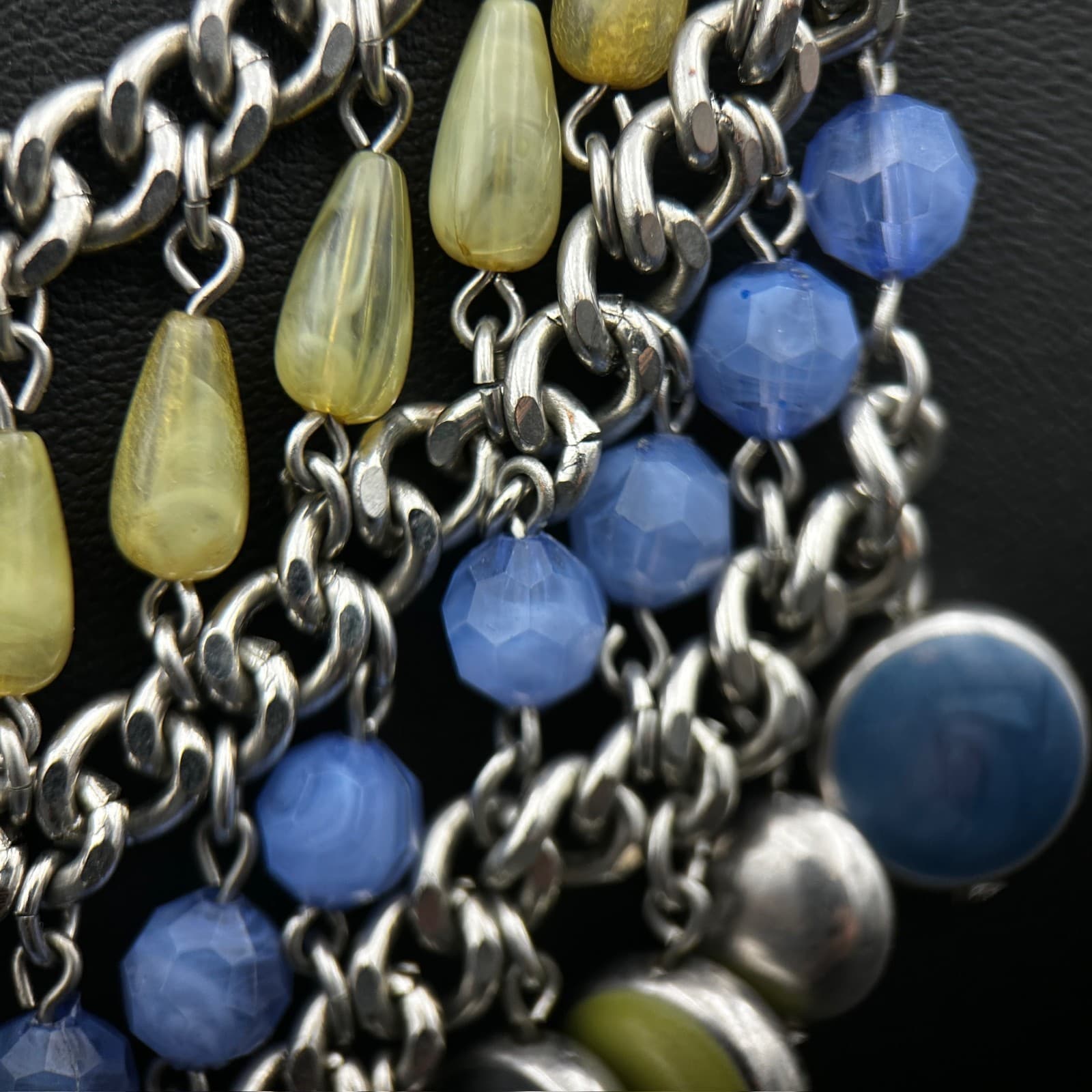 Vintage Multi-Strand Silver Chain Necklace Dangling Beads Blue Green Fashion - Thumbnail 2