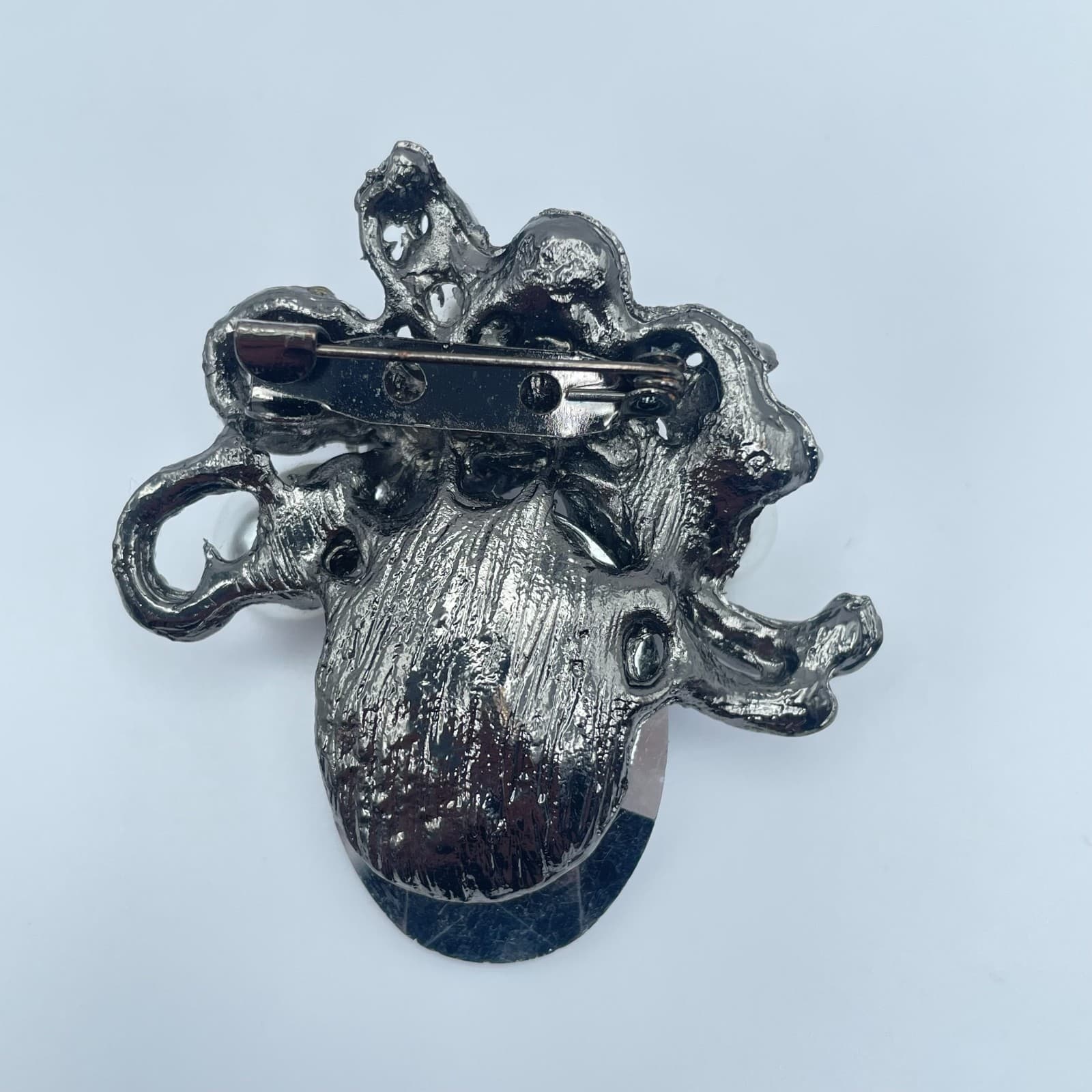 Vintage 90s Silver Tone Faux Pearl Gray Glass Statement Brooch Pin Fashion - Thumbnail 7