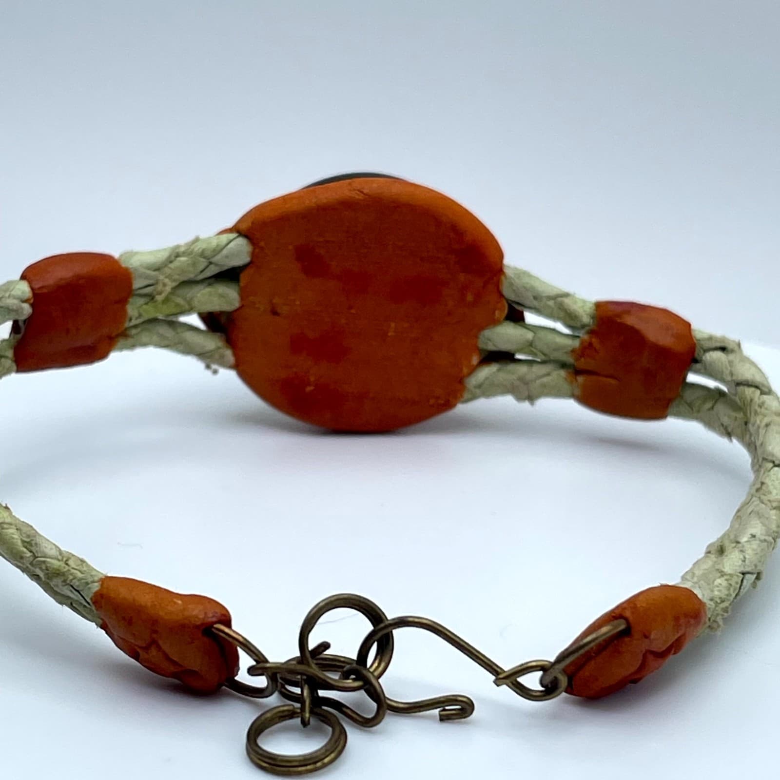 Boho-Chic Classic Fashion Green Cabochon Brown Leather Braided Hook Bracelet - Thumbnail 12