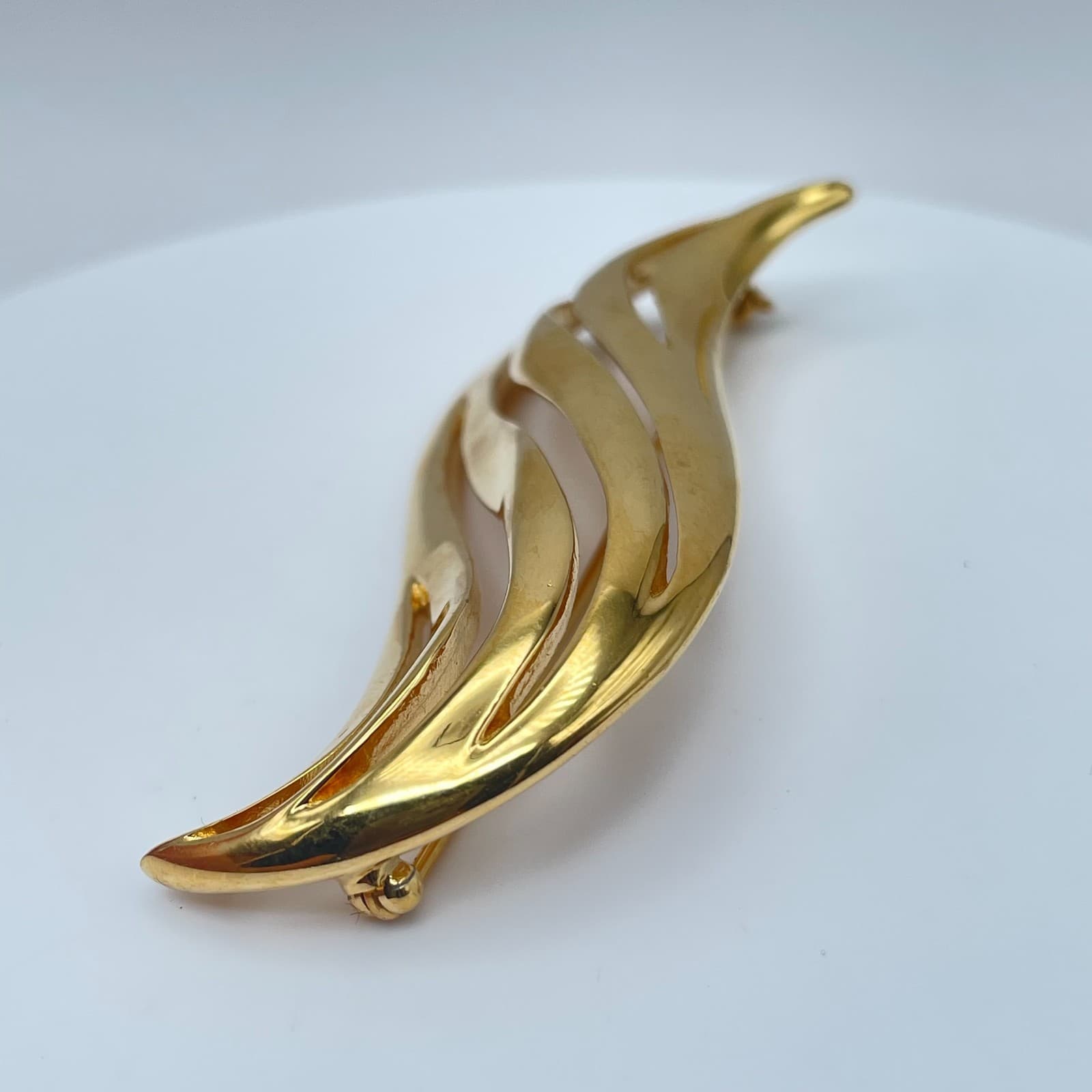 Vintage Y2K Gold Tone Brooch Pin Abstract Leaf Statement Women's Classic Jewelry - Thumbnail 4