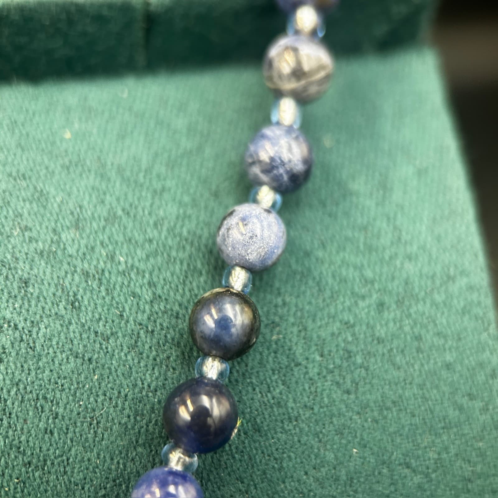 Vintage Blue Beaded Rosary Style Necklace Silver Cross Pendant Religious 22" - Thumbnail 8