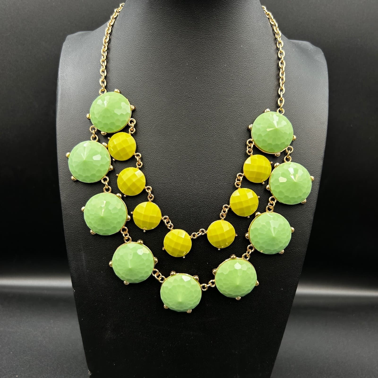 Vintage 19" Two Strand Multicolor Beaded Fashion Statement Necklace In Gold Tone - Thumbnail 4