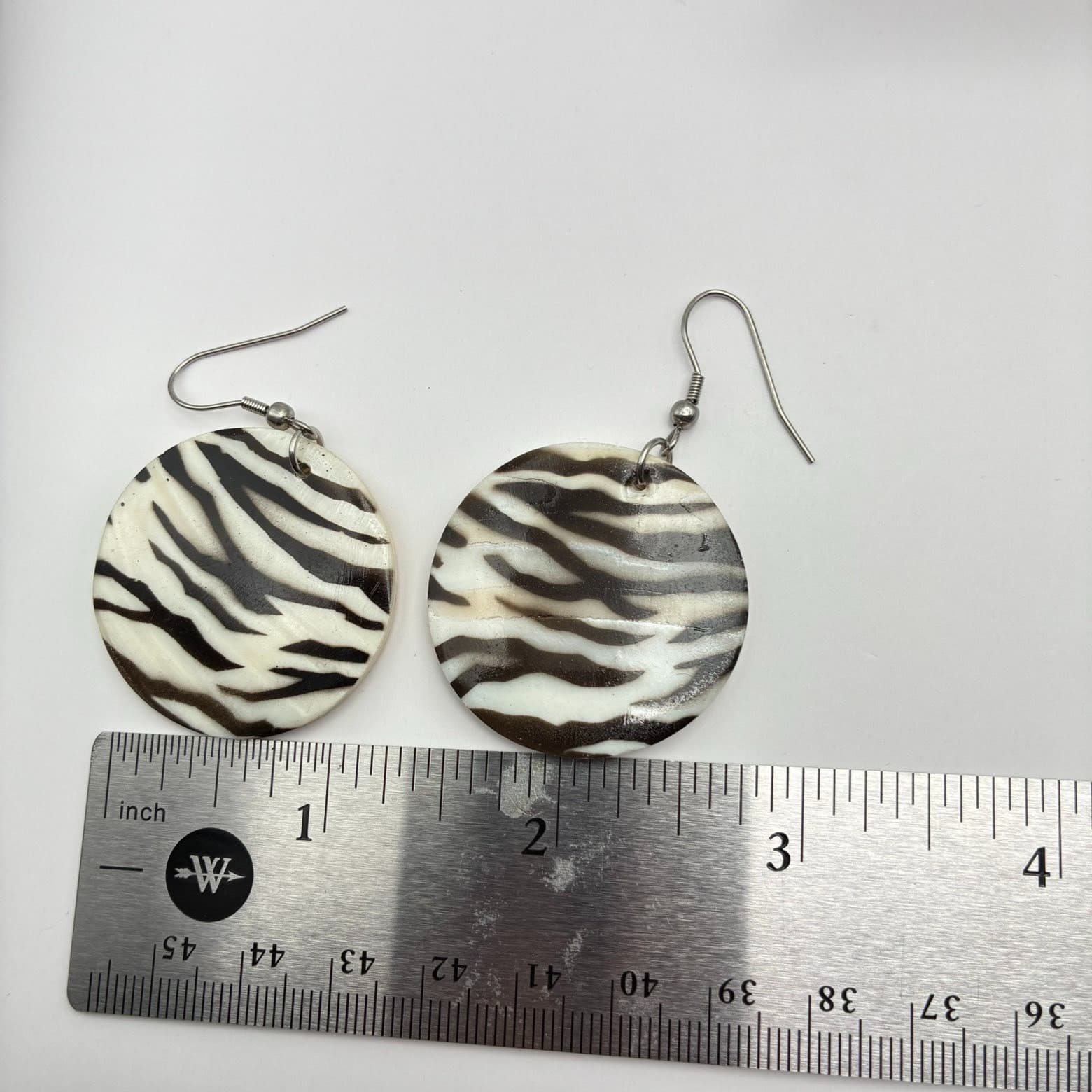 Vintage Y2K Zebra Print Shell Inlay Circle Dangle Earrings Boho Women's Jewelry - Thumbnail 8