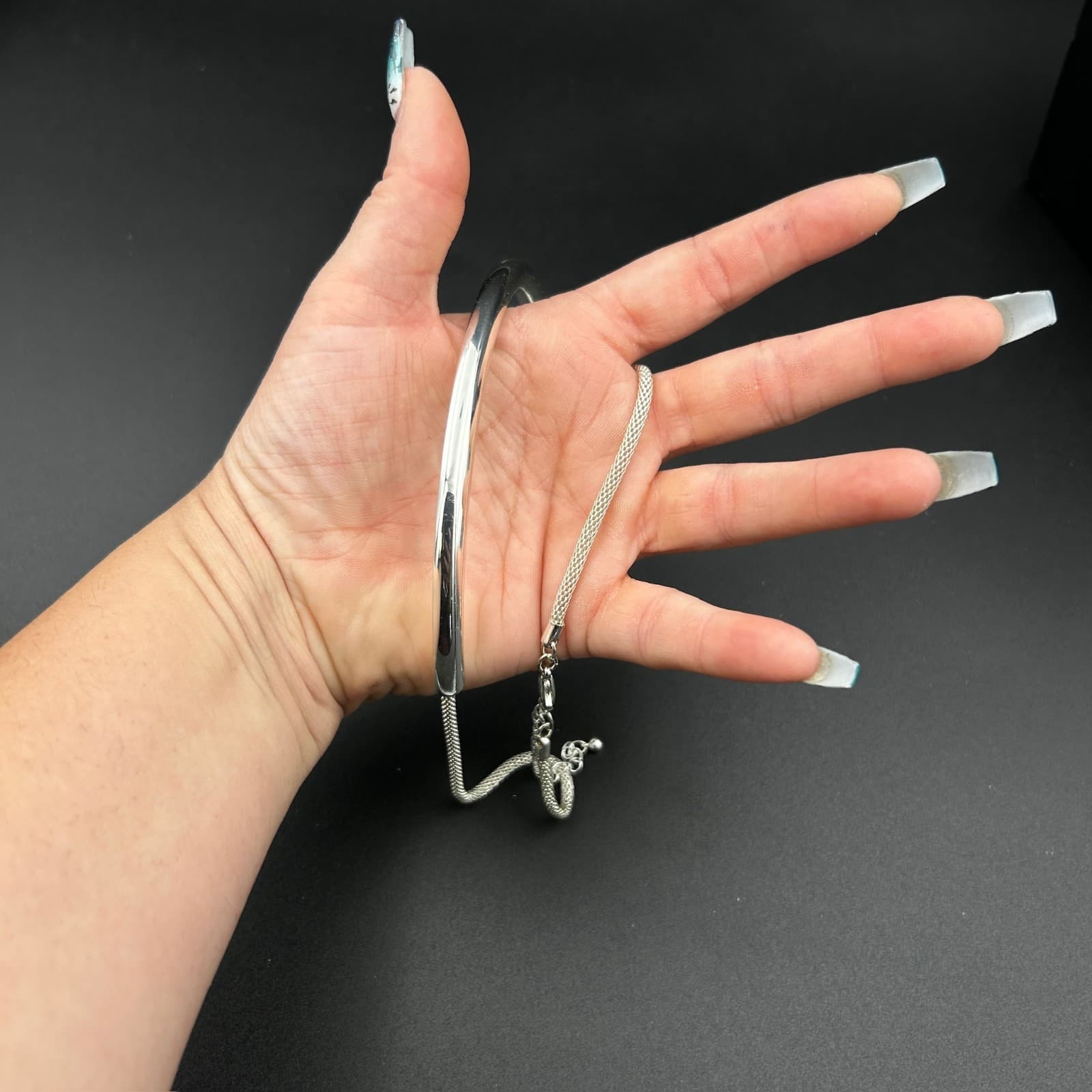 Vintage 19" Silver Tone Tube Collar Necklace Chunky Minimalist Statement - Image 1