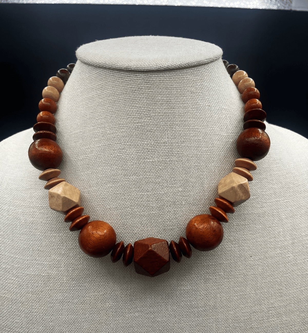Vintage Wooden Beaded Necklace Boho Brown Tan Earthy Y2K Chic - Image 1
