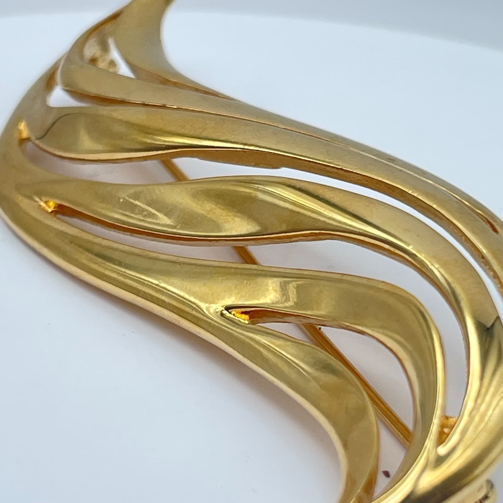 Vintage Y2K Gold Tone Brooch Pin Abstract Leaf Statement Women's Classic Jewelry - Thumbnail 6