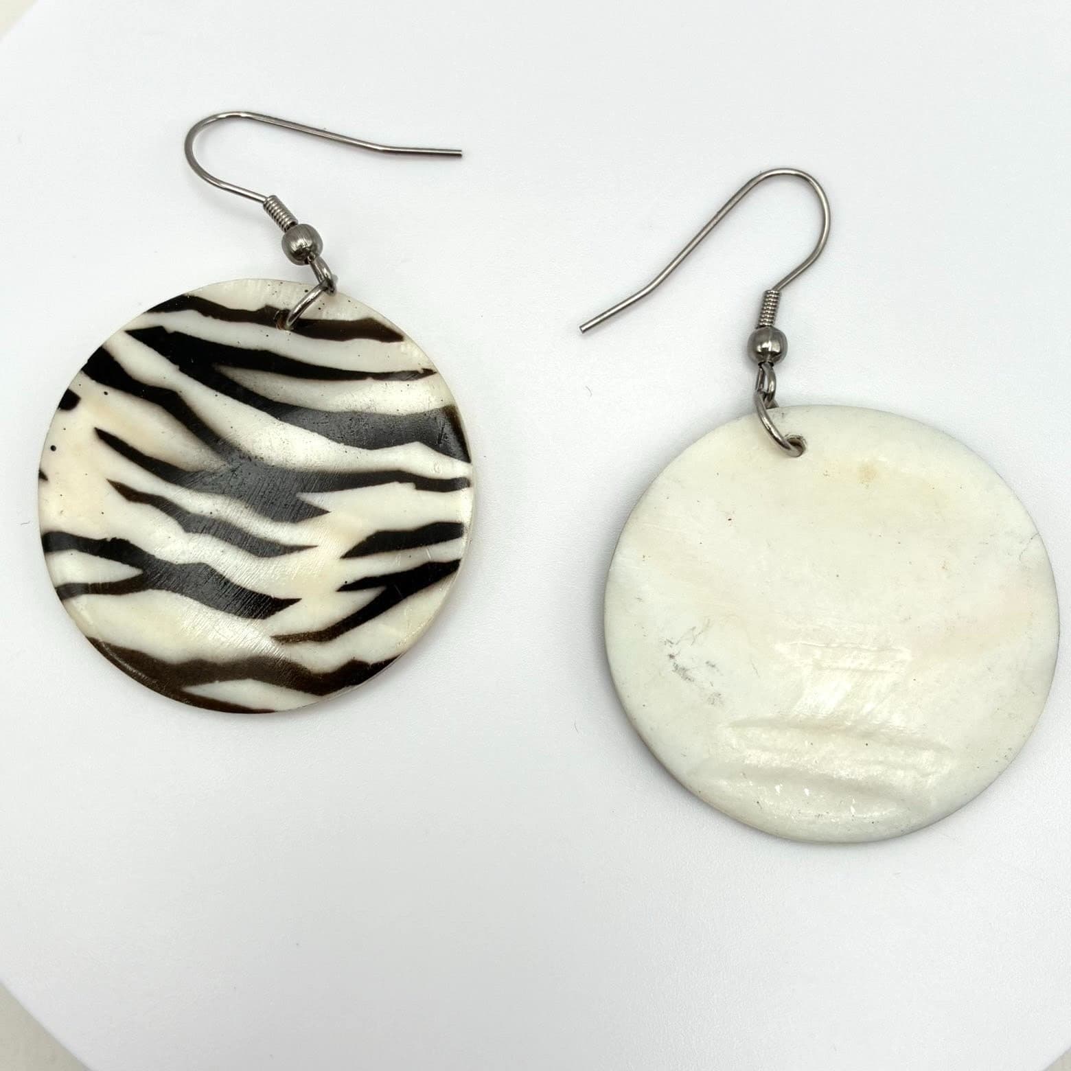 Vintage Y2K Zebra Print Shell Inlay Circle Dangle Earrings Boho Women's Jewelry - Thumbnail 7