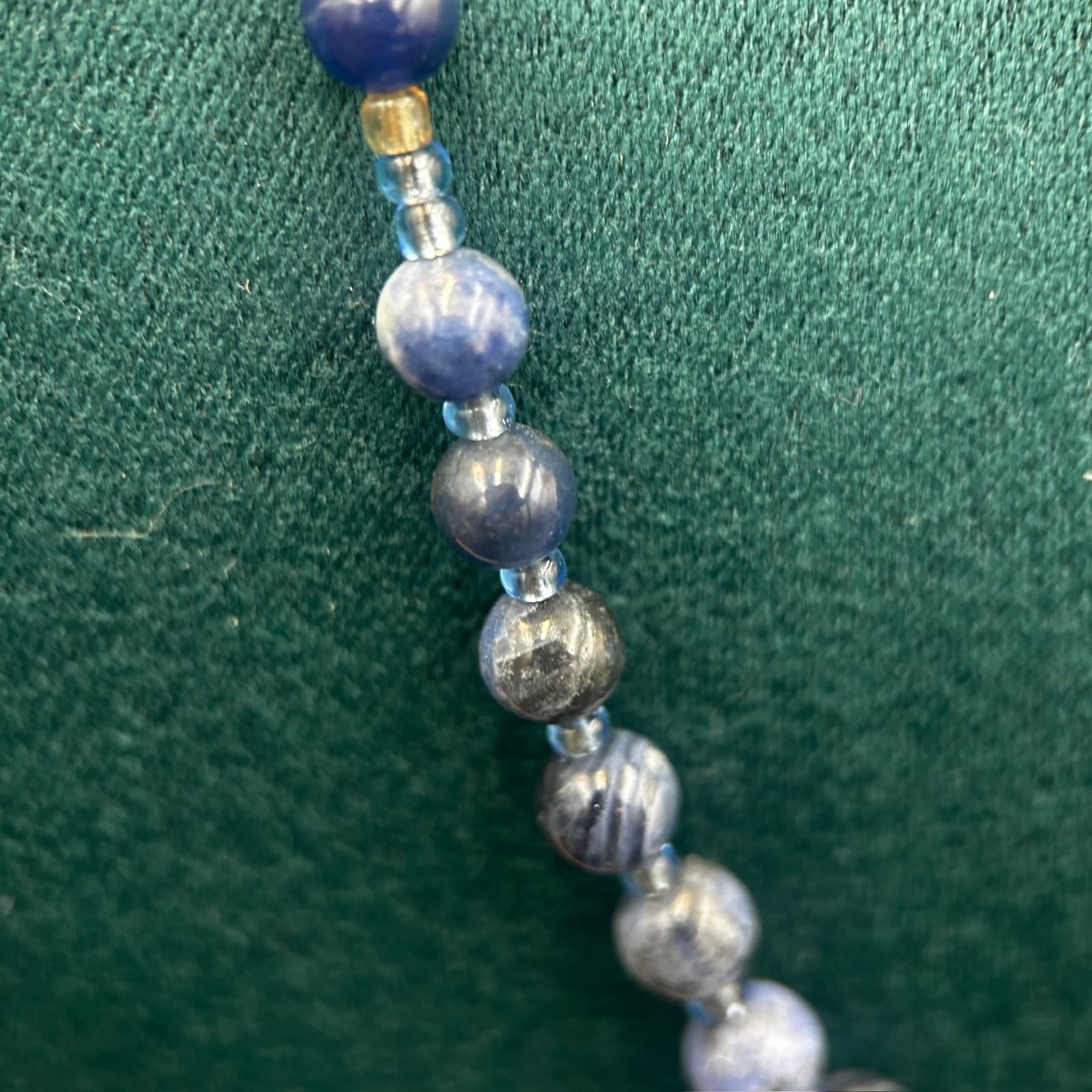 Vintage Blue Beaded Rosary Style Necklace Silver Cross Pendant Religious 22" - Thumbnail 7