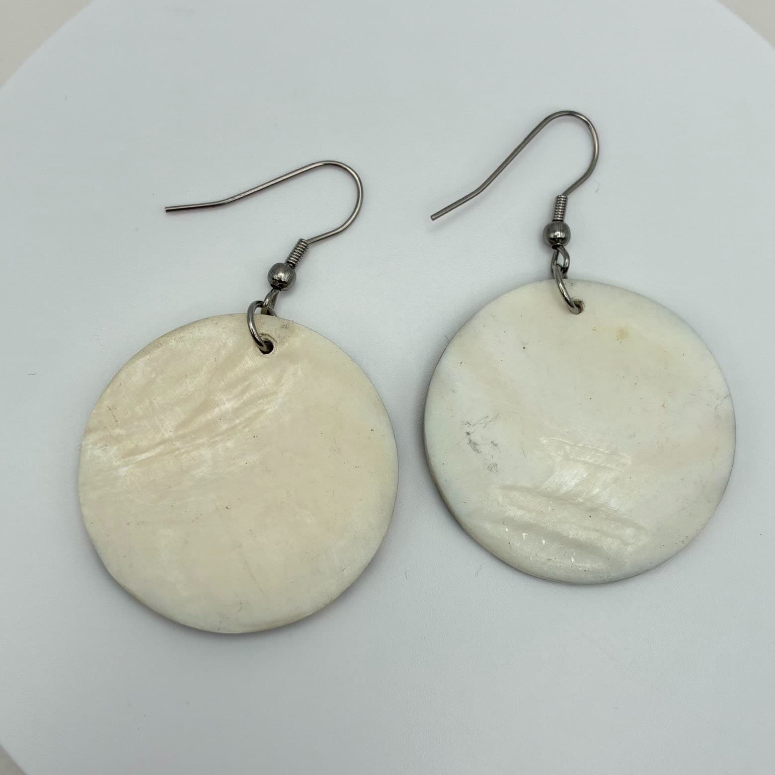 Vintage Y2K Zebra Print Shell Inlay Circle Dangle Earrings Boho Women's Jewelry - Thumbnail 6