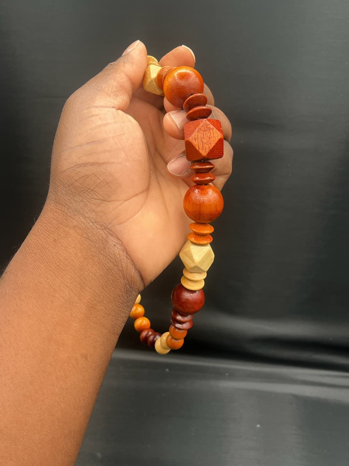 Vintage Wooden Beaded Necklace Boho Brown Tan Earthy Y2K Chic - Thumbnail 8