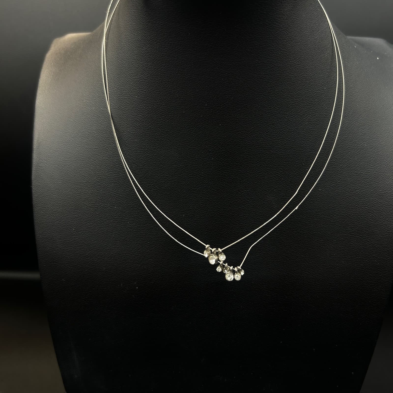 Vintage Floating Crystal Necklace Invisible Wire Double Strand Delicate Jewelry - Thumbnail 4