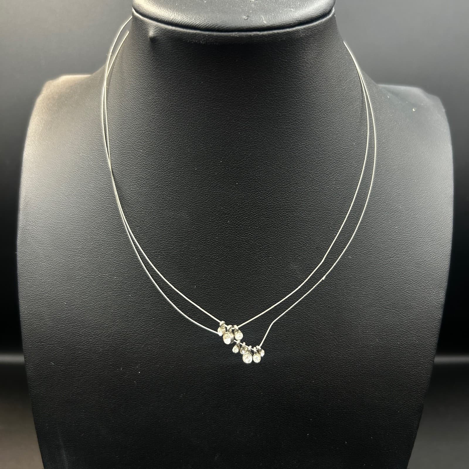 Vintage Floating Crystal Necklace Invisible Wire Double Strand Delicate Jewelry - Thumbnail 5