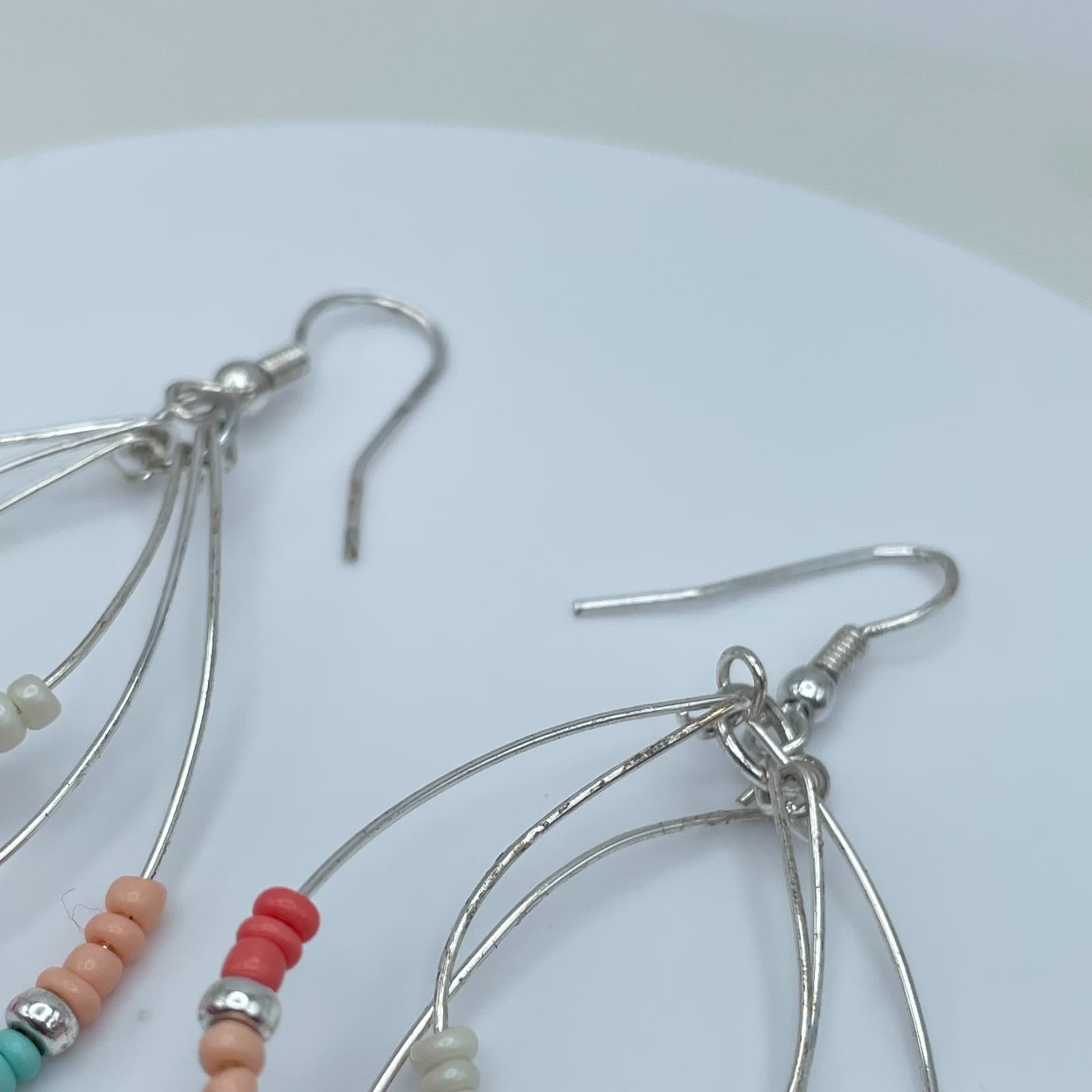 Vintage Y2K Silver Tone Teardrop Beaded Earrings Boho Women's Classic Jewelry - Thumbnail 4