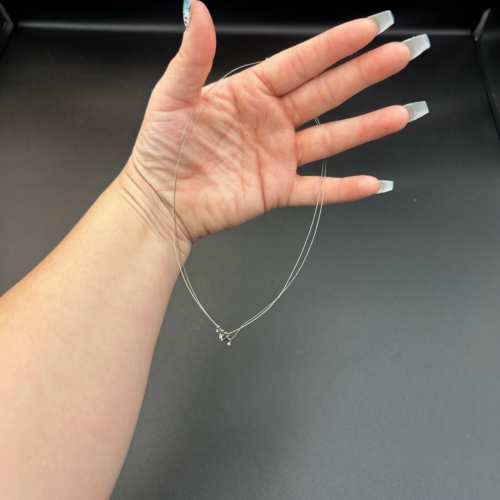 Vintage Floating Crystal Necklace Invisible Wire Double Strand Delicate Jewelry - Thumbnail 3