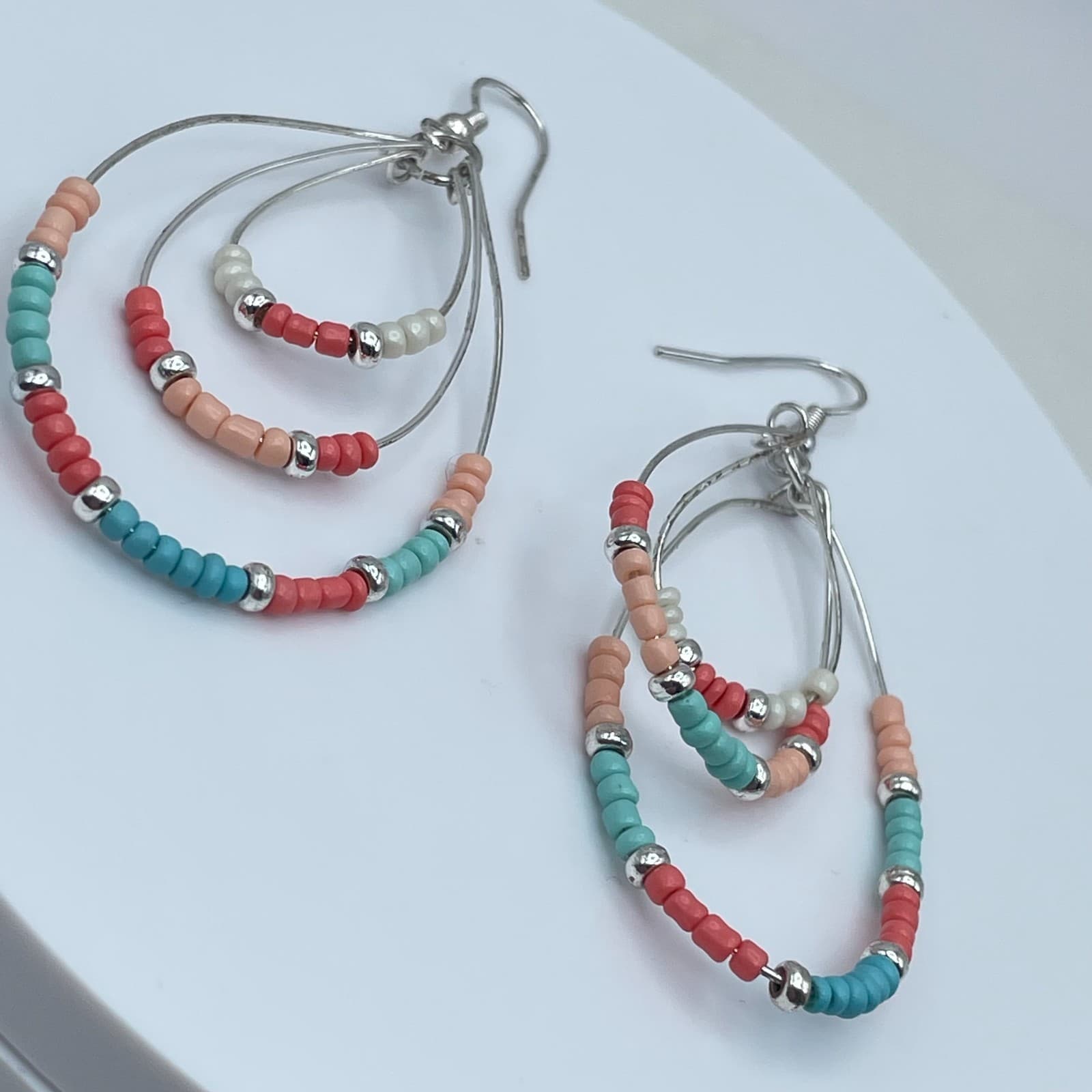 Vintage Y2K Silver Tone Teardrop Beaded Earrings Boho Women's Classic Jewelry - Thumbnail 5