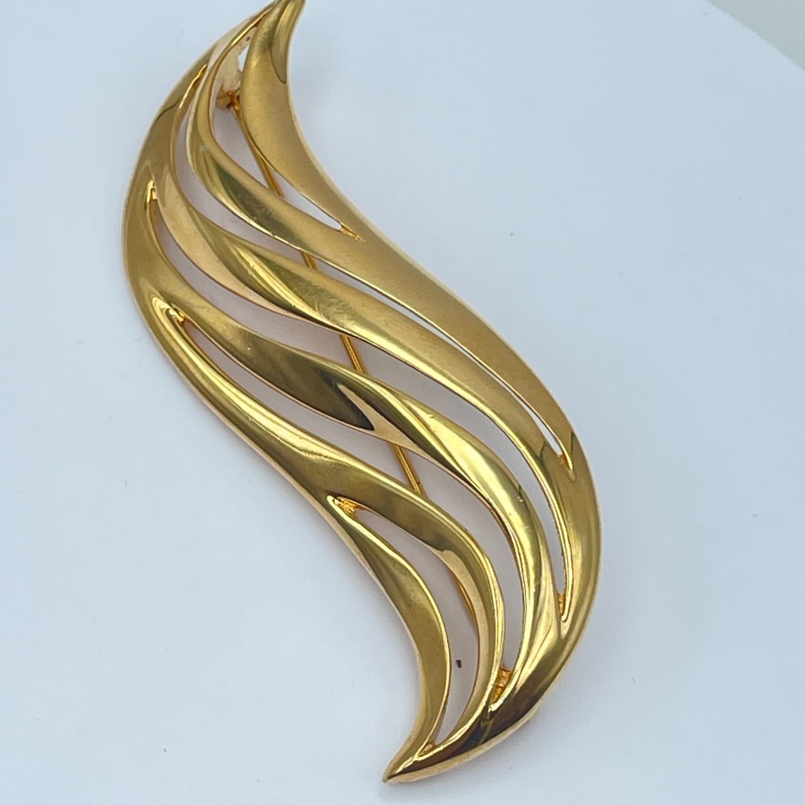 Vintage Y2K Gold Tone Brooch Pin Abstract Leaf Statement Women's Classic Jewelry - Thumbnail 7