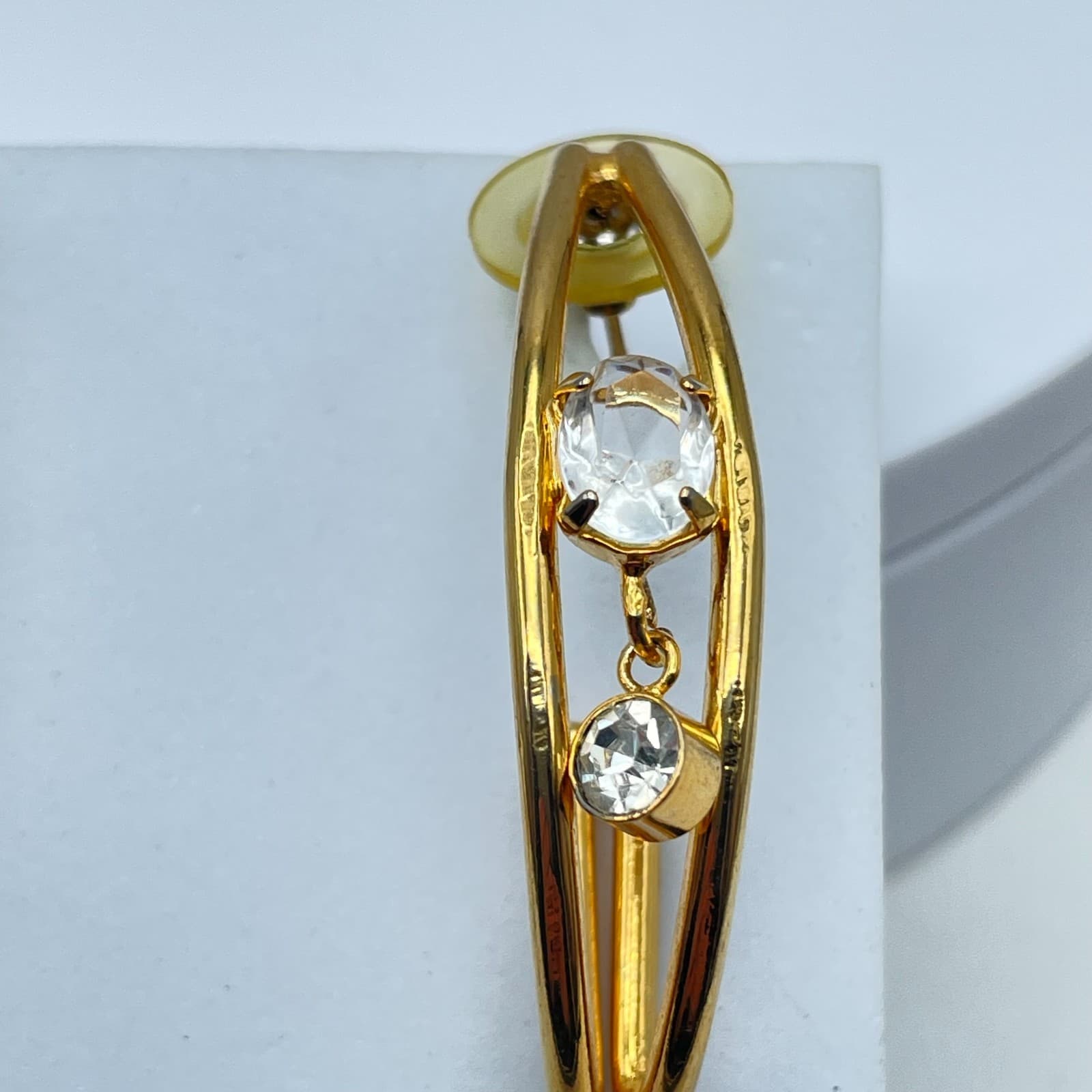 Vintage 90s Clear Glass Open Hoop Gold Tone Earrings Modern Geometric Jewelry - Thumbnail 4