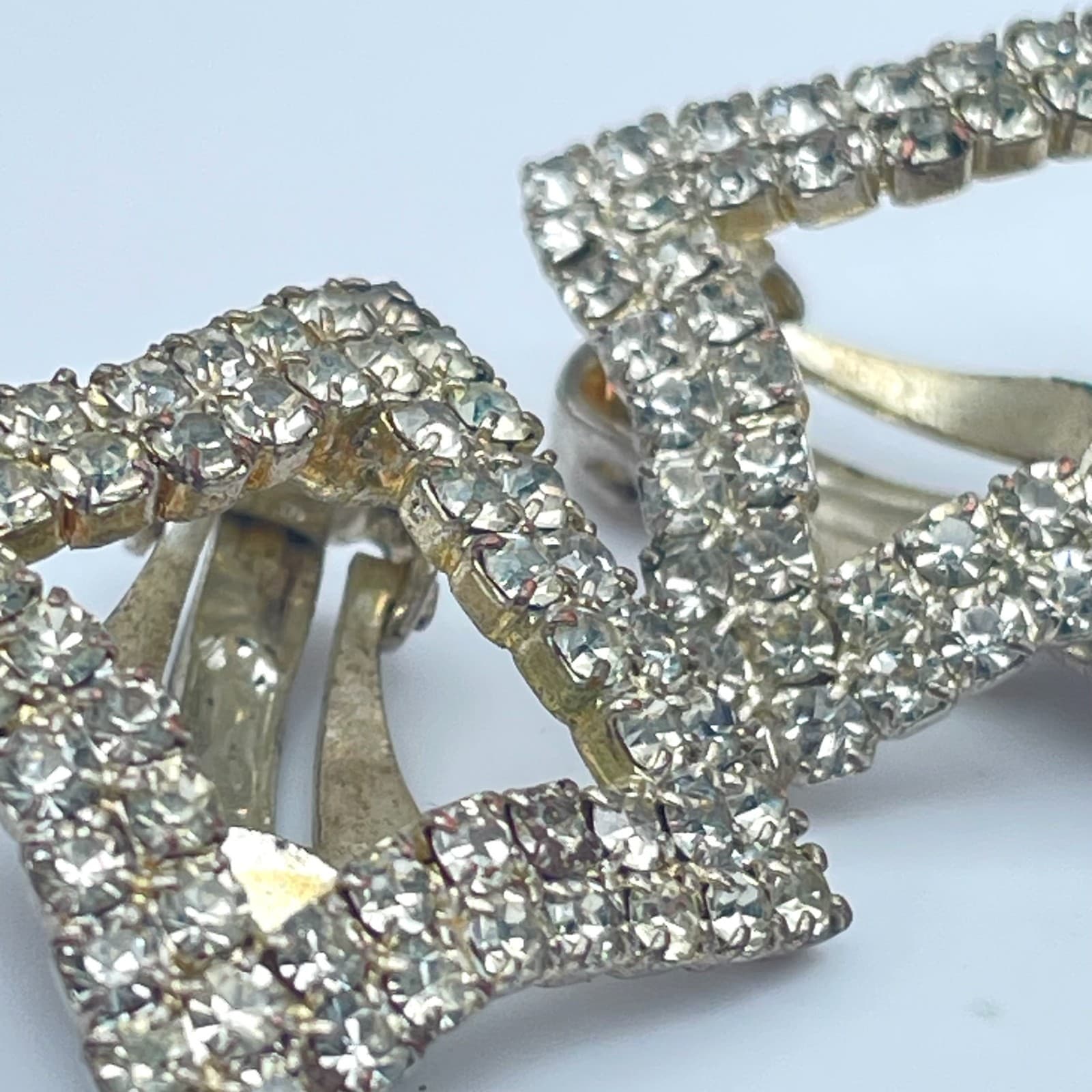 Vintage 80s Silver Tone Clear Glass Rhinestone Square Earrings Fashion Jewelry - Thumbnail 3
