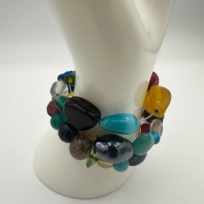 Colorful Glass Bead Wrap Bracelet Boho Multicolor Eclectic Style - Image 1