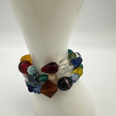 Colorful Glass Bead Wrap Bracelet Boho Multicolor Eclectic Style - Thumbnail 4
