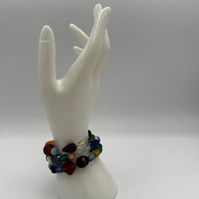 Colorful Glass Bead Wrap Bracelet Boho Multicolor Eclectic Style - Thumbnail 3