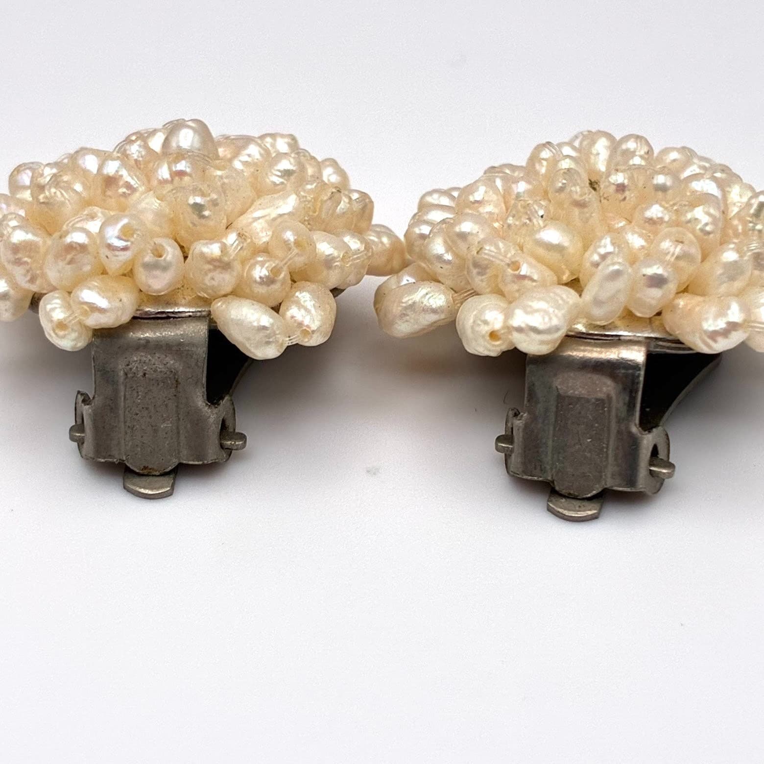 Vintage 80s Faux Pearl Cream Beaded Earrings Statement Women's Classic Jewelry - Thumbnail 6