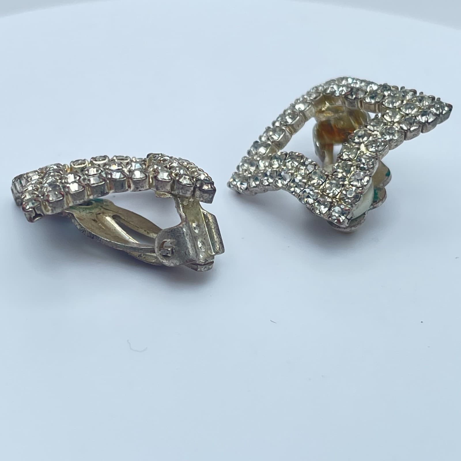 Vintage 80s Silver Tone Clear Glass Rhinestone Square Earrings Fashion Jewelry - Thumbnail 8