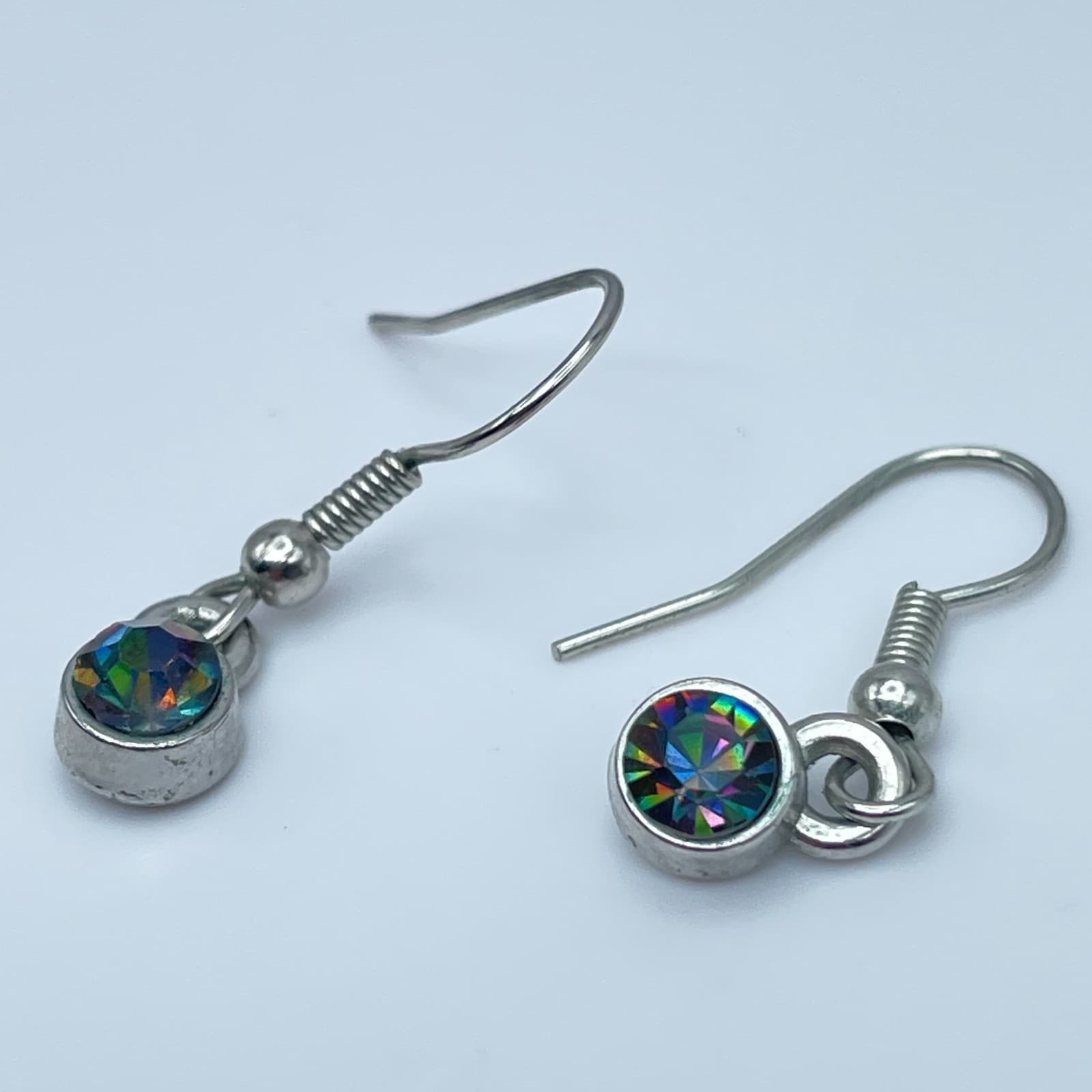 Vintage 90s Mystic Rainbow Topaz Glass Silver Tone Earrings Set Boho Jewelry - Thumbnail 9