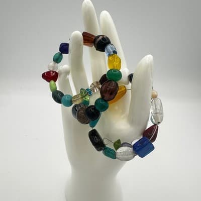 Colorful Glass Bead Wrap Bracelet Boho Multicolor Eclectic Style - Thumbnail 6