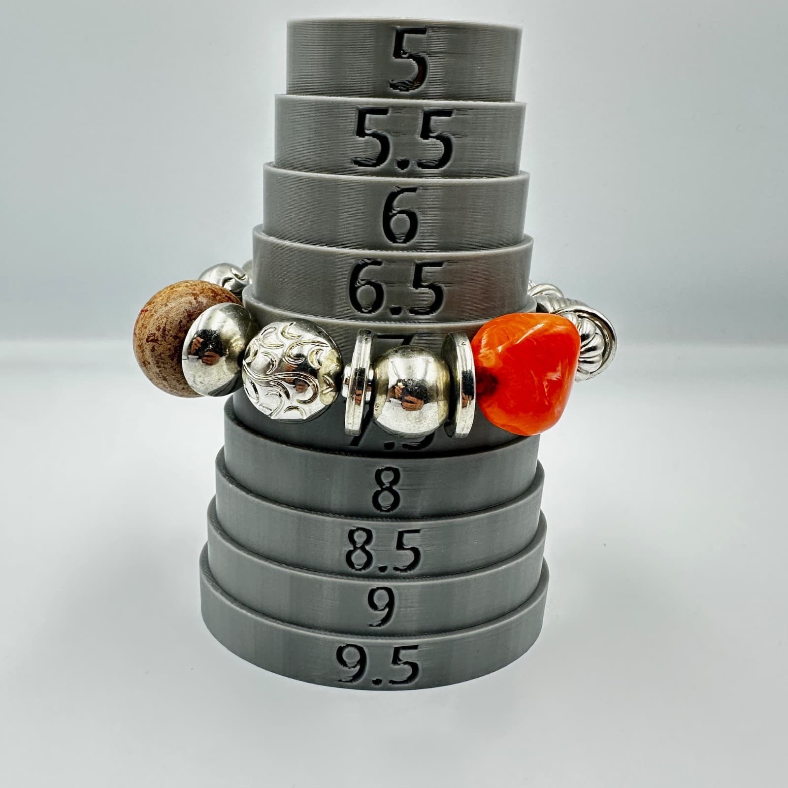 Chunky Orange Coral & Silver-Tone Tribal Statement Bead Bracelet - Thumbnail 5