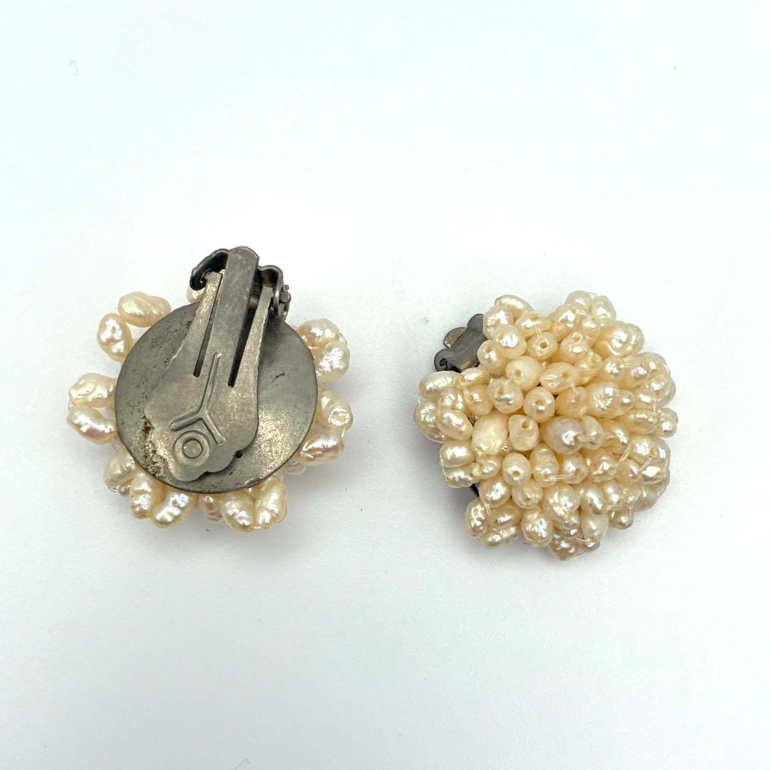 Vintage 80s Faux Pearl Cream Beaded Earrings Statement Women's Classic Jewelry - Thumbnail 7