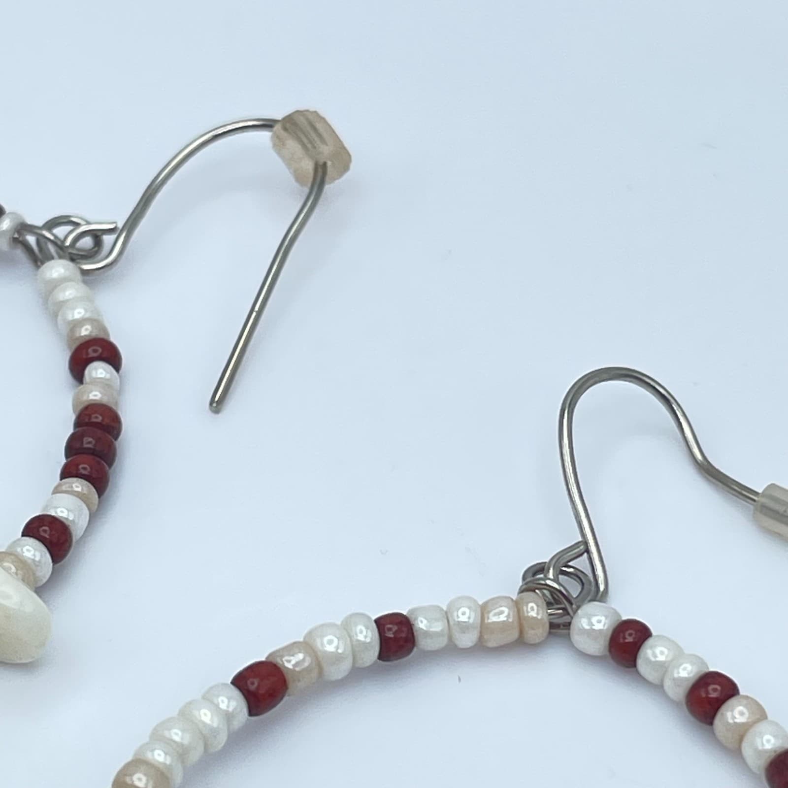 Vintage 90s Multicolor Resin Chips Beaded Hoop Earrings Silver Tone Jewelry - Thumbnail 5