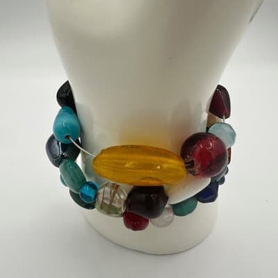 Colorful Glass Bead Wrap Bracelet Boho Multicolor Eclectic Style - Thumbnail 2