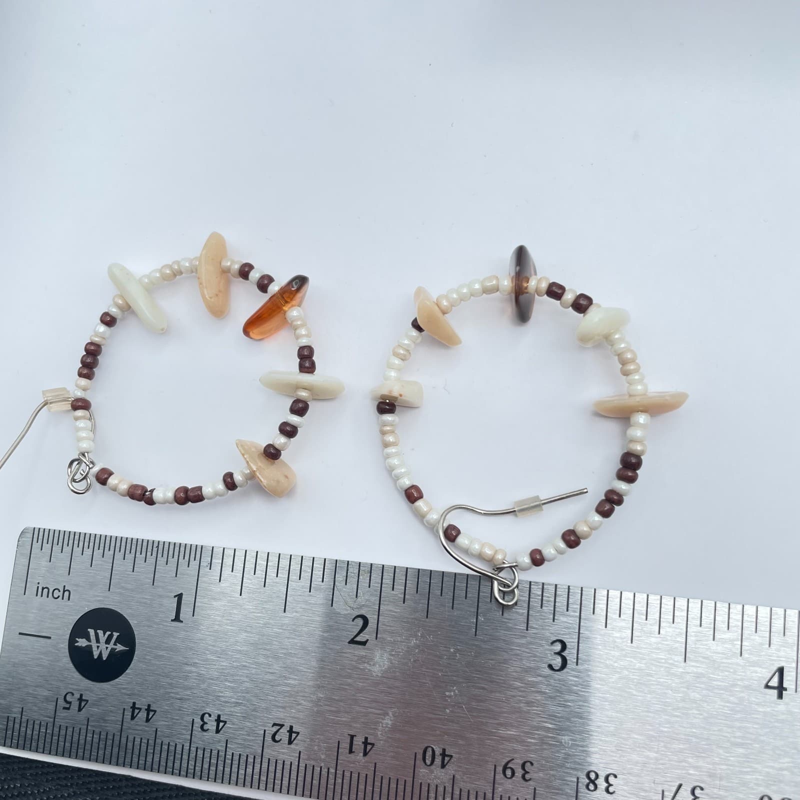 Vintage 90s Multicolor Resin Chips Beaded Hoop Earrings Silver Tone Jewelry - Thumbnail 7