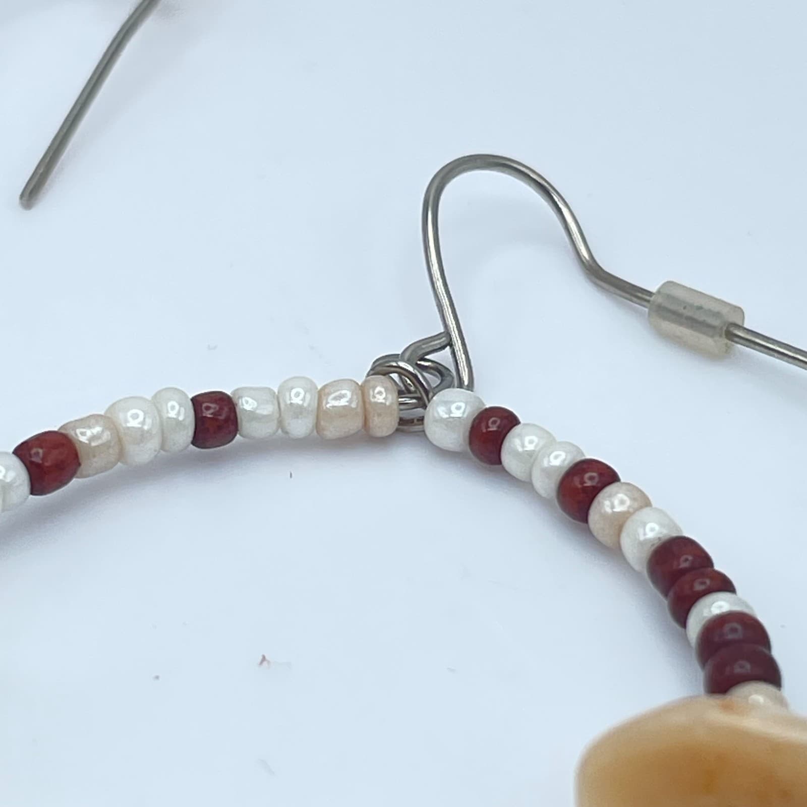 Vintage 90s Multicolor Resin Chips Beaded Hoop Earrings Silver Tone Jewelry - Thumbnail 4