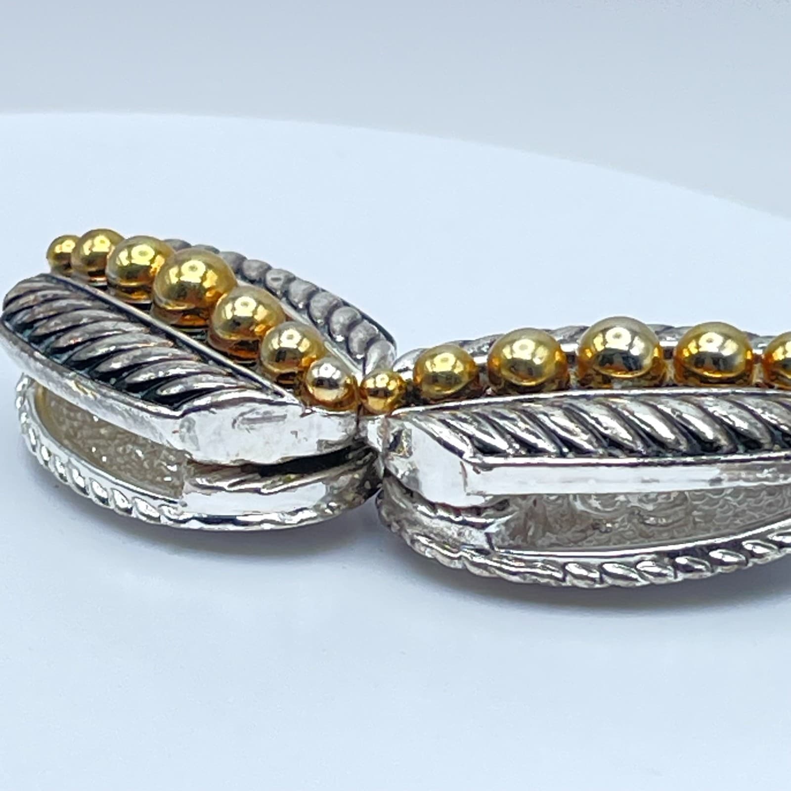 Vintage 90s Oval Reversible Silver Tone Leaf Earrings Fashion Statement - Thumbnail 7