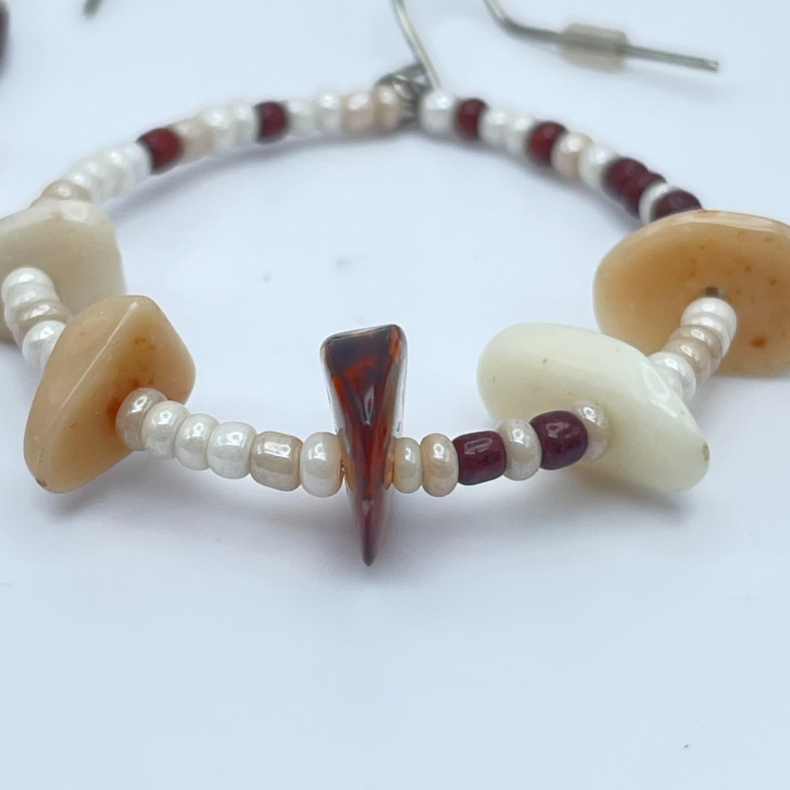 Vintage 90s Multicolor Resin Chips Beaded Hoop Earrings Silver Tone Jewelry - Thumbnail 3