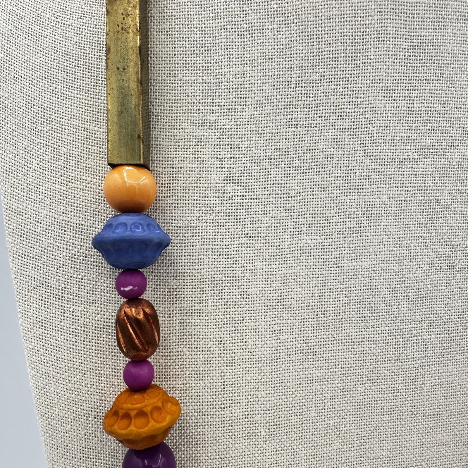Boho Mixed Bead Long Necklace in Blue Purple & Gold Artisanal Style - Thumbnail 4