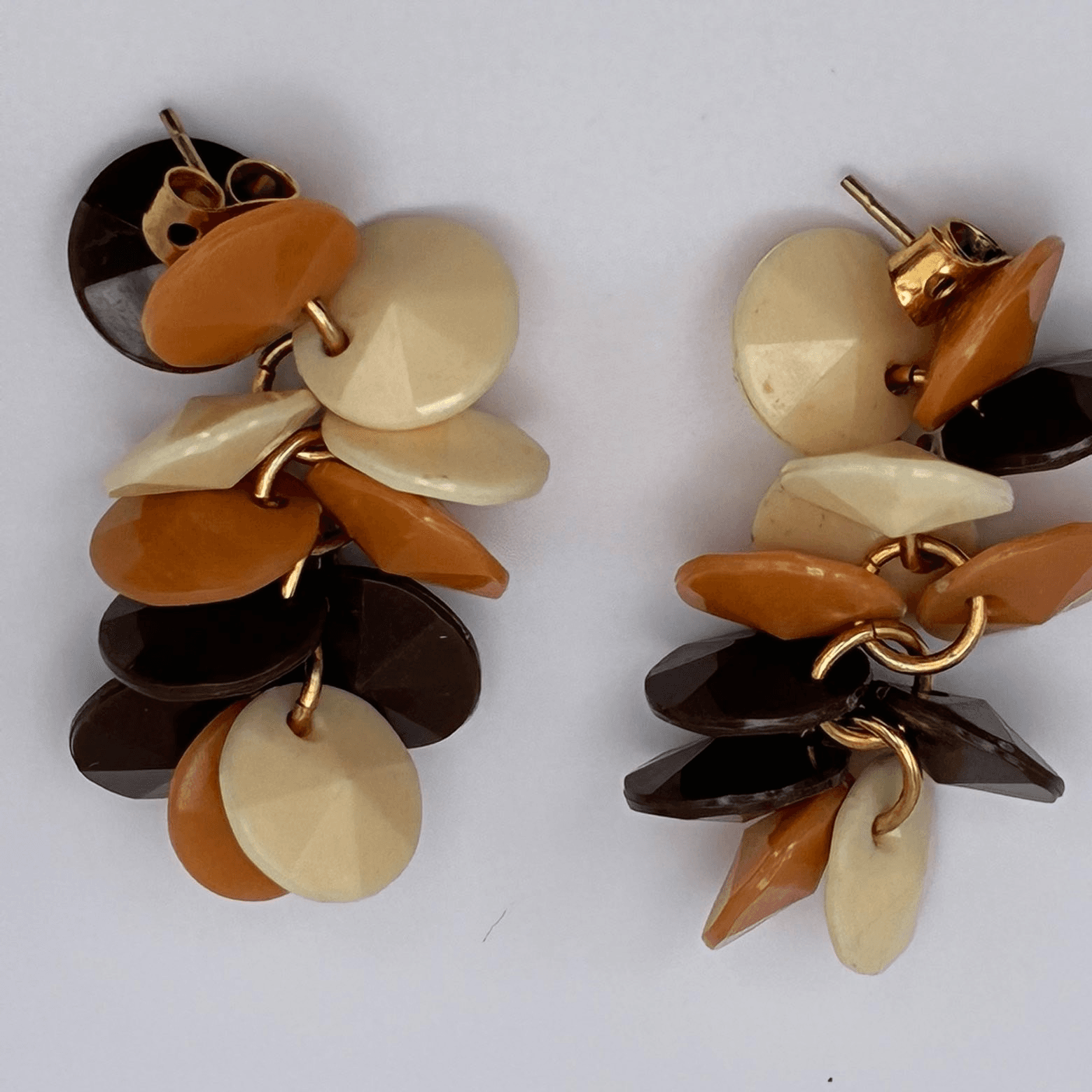 Vintage 80s 90s Gold Tone Cluster Dangle Earrings Boho Classic Fashion Jewelry - Thumbnail 2