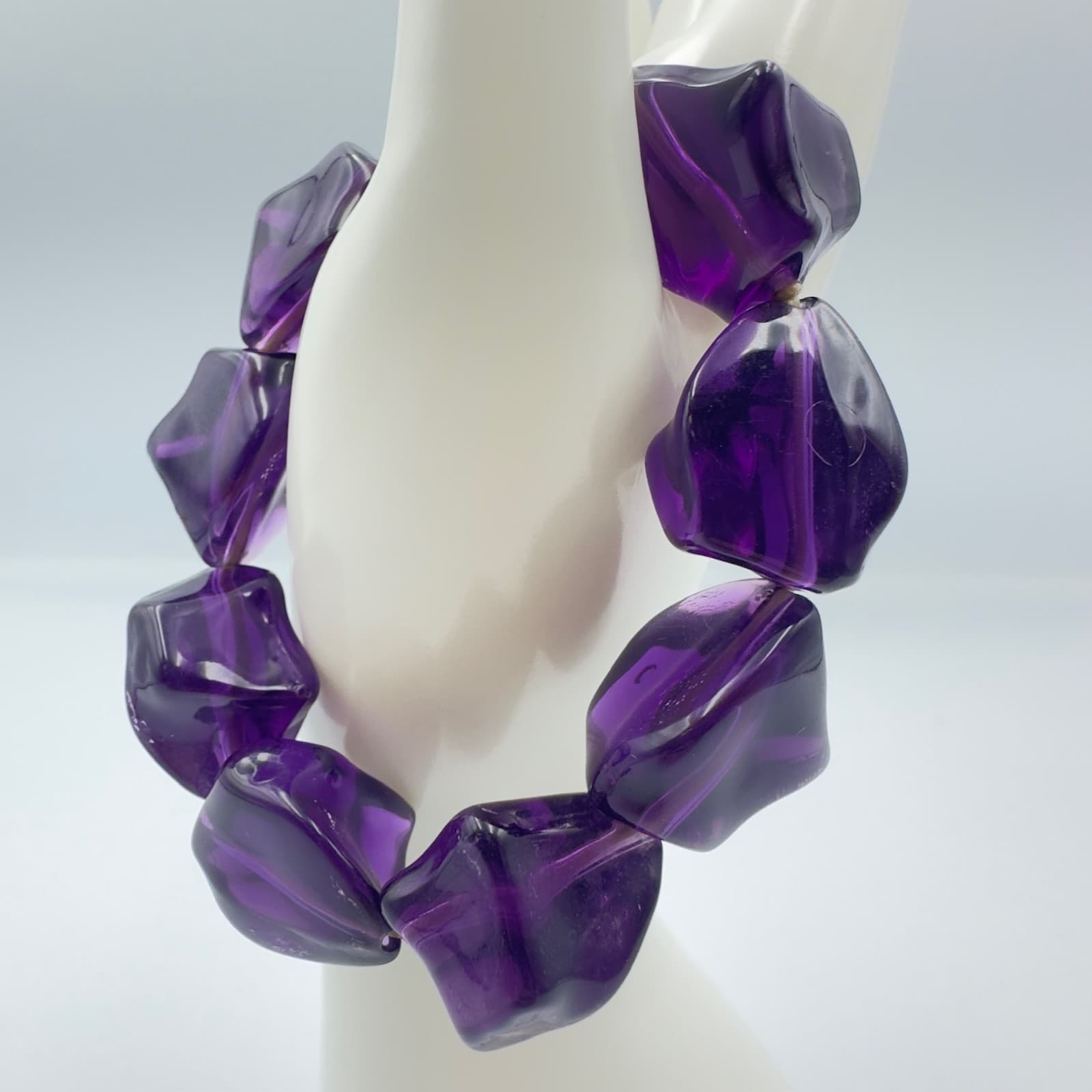 Chunky Purple Acrylic Nugget Bead Bracelet Bold Statement Style - Thumbnail 2