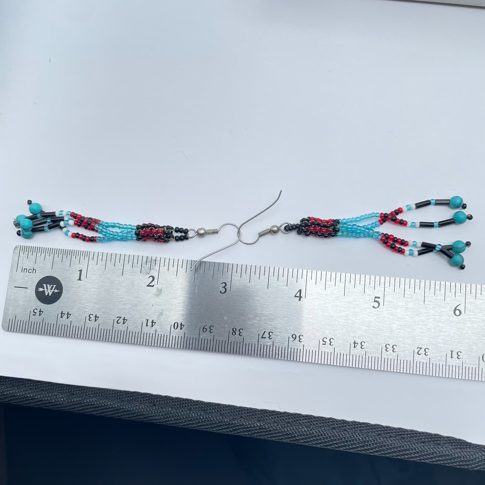 Vintage 90s Seed Bead Dangle Fringe Earrings Turquoise Boho Southwestern Jewelry - Thumbnail 7