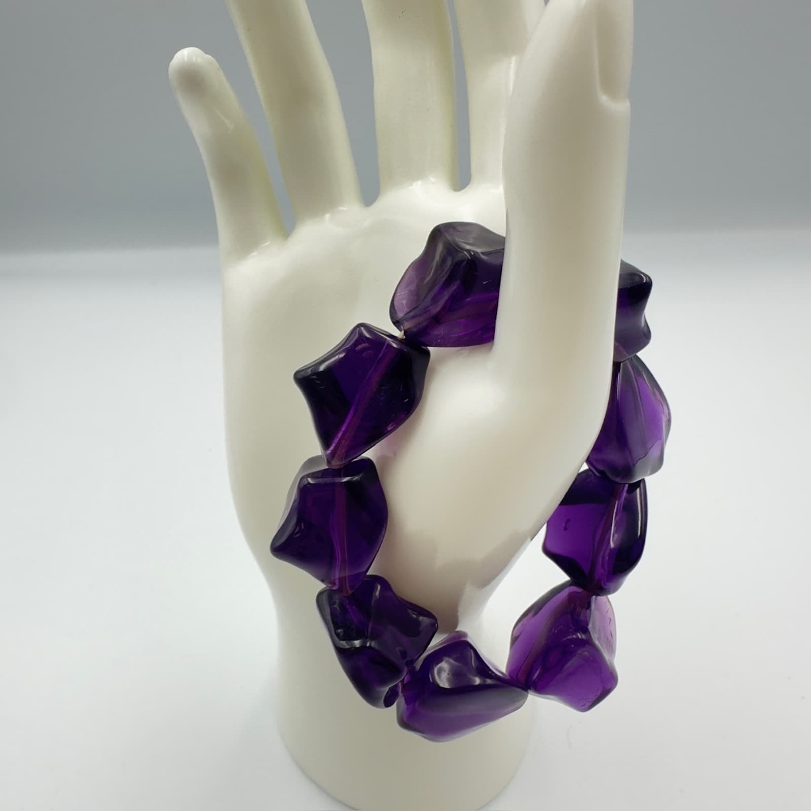 Chunky Purple Acrylic Nugget Bead Bracelet Bold Statement Style - Thumbnail 3