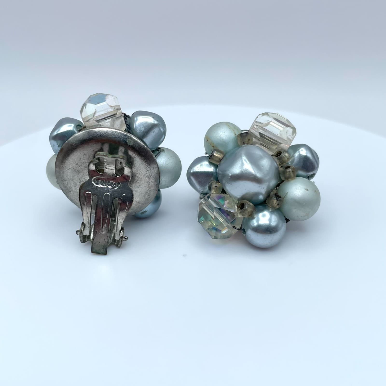 Vintage 90s Japan Faux Pearl Earrings Silver Tone Boho Women's Classic Jewelry - Thumbnail 2